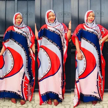 Dĺžka：150 cm,Prsia:190 cm Zdarma Veľkosť Nové Šifón Super Veľkosť Afriky Dashiki Tradičná Party Šaty s Scaf Pre Lady(DBF08#）