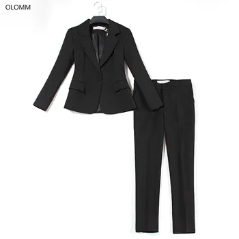 Ženské obleku Vysoko kvalitné čierna jedno tlačidlo sako vyhovovali Slim nohavice nastaviť 2019 jeseň dvoch-dielny oblek vyhovuje lady vyhovovali office