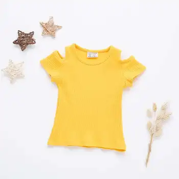 M31 Nové Letné Baby Dievčatá Candy Farby Off-ramenný Krátke Rukávy Deti T-shirt Bavlnené Oblečenie, Topy
