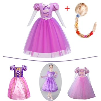 Rapunzel Šaty pre Dievčatá, Deti Cosplay Kostým Princezná Deti Karneval Narodeninovej Party Ružové Oblečenie, Príslušenstvo Parochňu