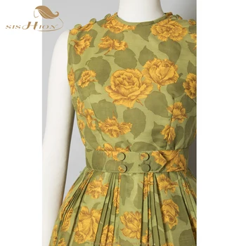 SISHION Elegantné bez Rukávov Letné Kvetinové Šaty VD1660 2021 Ženy, Dámy Svetlo Zelená Skladaný Retro Hepburn Šaty
