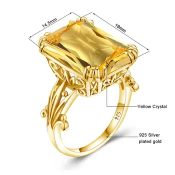 Luxusné Zlaté Prstene Pre Ženy 18k Farba Citrine Krúžok Drahokamy Reálne 925 Sterling Silver Obdĺžnik Neurčená Striebro 925 Šperky Hot