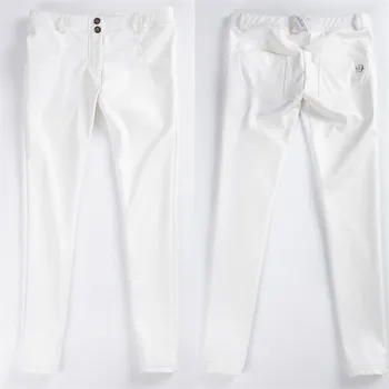 Melódie white pu nohavice dámske kožené nohavice bezec nohavice dámske fleece linajkované rovno kožené nohavice