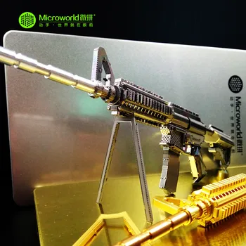 MICROWORLD Vojenské M4A8 Karabíny Guľomet 3D Kovov Puzzle DIY Zmontované Laserom Rezané Skladačka Model Budovy Mužov Zbierka Hračiek