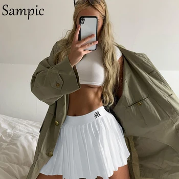 Sampic ležérne módne vysoký pás sexy streetwear 2020 lete žena sukne print biele mini skladaná sukňa dno