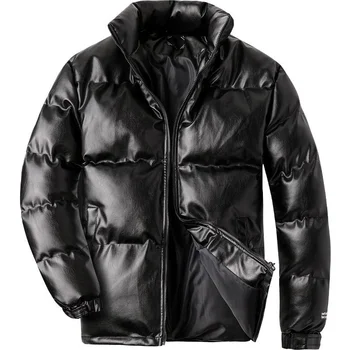 2020 Zimná Bunda Mužov Bežné Nosenie Čalúnená Teplý kabát muž PU Kožené zahustiť Kabát Človeka Vetru Módne Čierny plášť