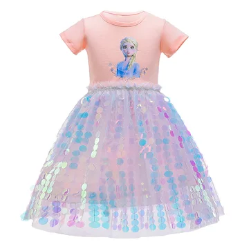 Disney Mrazené 2 Princezná Elsa Anna sukne lete sequined oka krátky rukáv cartoon detské sukne prom šaty, kostým party