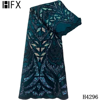 HFX velvet Sequin Textílie 2020 Nigéria Čierne Zlato Čipky Textílie Nový Príchod Večer Party Šaty Afriky Čipky Textílie 5yards H4296