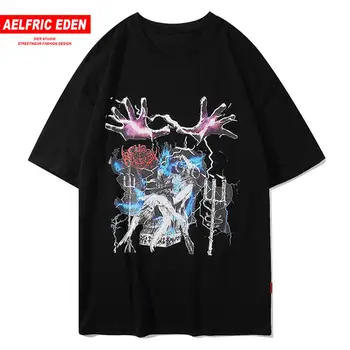 Hip Hop Streetwear T Shirt Mužov 2020SS Harajuku Príležitostné Voľné Krátky Rukáv Košele Muž Čierna Biela Tlač Topy Tees