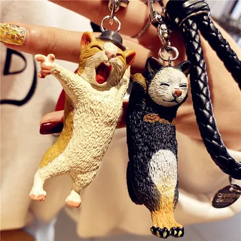 Pár Keychains Pohode Tanec Mačka Keyring pu Kožené Lano Zvierat prívesok na Zábavné Predstavujú Šperky Chaveiro Llaveros Taška na Príslušenstvo