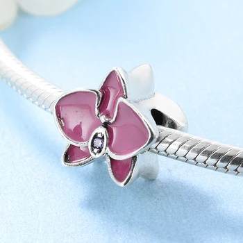Hot Pink Smalt Mora orchidea DIY korálky 925 Sterling Silver príslušenstvo šperky čo Fit Pôvodné europeu Kúzlo Náramok