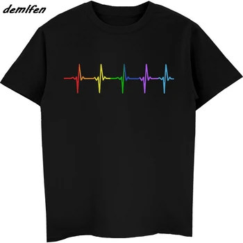 Pánske Hot Predaj čierne tričko Rainbow Pulz Srdca T Shirt Lbgt Gay Pride Lesbické Tees Tričko Hip Hop Harajuku Streetwear
