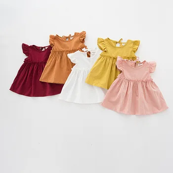 Petal rukáv šaty dievčatá 2020 lete nové plavky s uväzovaním za princezná šaty dieťa bavlna-krátke rukávy vesta šaty WT92