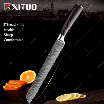 XITUO kuchyne šéfkuchára nôž boning nôž Japonský Frézovanie Santoku laser Damasku vzor, farbu, drevená rukoväť rukoväť kuchynský nástroj nové
