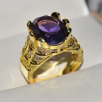 2019 Nové Veľké Oválne White/Blue/Purple Bling Zirkón Kameň Zlaté Prstene pre Ženy, Svadobné Zapojenie Módne Šperky