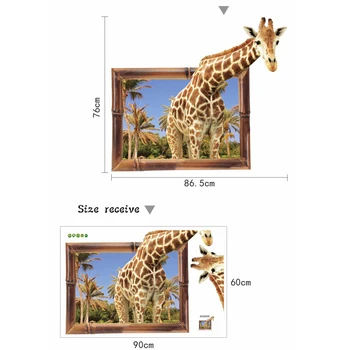 Falošné okno 3D Žirafa Zvierat Stenu, Nálepky na pozadí Dekorácie, emulácia Domova obývacia izba Obtlačky Umenie Nálepky plagát