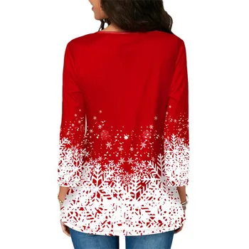 Vysoko Kvalitné Ženy T-Shirts 3D Snowflake Tlač Zimné Top Dlhý Rukáv Bežné Tee Základná Červená Lady O-Neck Fashion T-Shirt Nadrozmerné