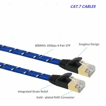 5m RJ45 Kábel Cat 7 Mriežky Modré A Biele Zlato Ploché Ethernet RJ45 Sieťový Patch Kábel, Kábel Ethernet LAN Kábel Pre Router, PC