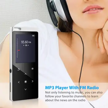 MP3 Prehrávač, 16 GB Vstavaný Reproduktor, Kovové Dotknite sa Tlačidla HIFI Lossless Zvuk Hudobný Prehrávač s FM, Podpora SD Karty až do 128 GB