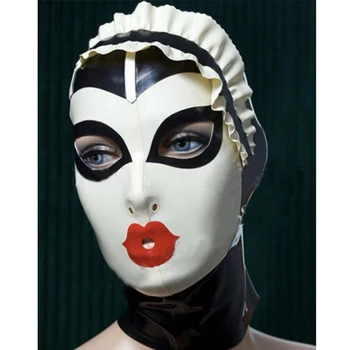 Sexy exotické bielizeň ručne ženy ženy slúžka black latex s ozdobám na šaty otvoriť oči, ústa, nos, dráma, odsávače maska cekc späť na zips