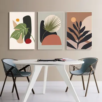 Abstrakt Moderné Tropické Rastliny, Kvet, Plátno, Maľovanie Geometrie Umenie Nordic Plagáty a Vytlačí na Stenu Obrázok pre Obývacia Izba Dekor
