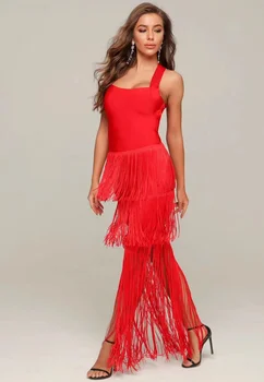 Ženy, Luxusné 2020 Sexy Backless Červená Strapec Maxi Dlhý Obväz Šaty Návrhára Elegantné Večerné Party Šaty Vestido