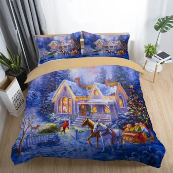 3D Vytlačené Veselé Vianoce posteľná bielizeň Nastaviť Kráľovná/Twin/King Size Vianočný Darček Dekorácie pre Domov obliečka na Vankúš & Perinu Sady