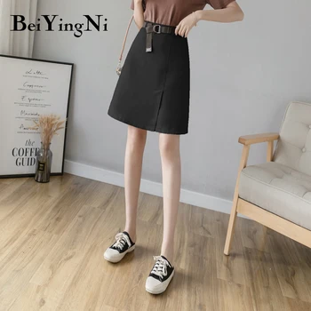 Beiyingni Módne Sukne Pre Ženy Line Mini Podšívka 2020 Bežné Vintage Sukne Pás Kórejský Vysoký Pás Sukne Ženy Split Dna