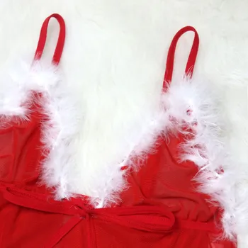 Ženy Sexy Vianočné V-golier Čistý spodná Bielizeň, Pyžamá Remeň Bielizeň Babydoll Exotické Oblečenie Vianočné príslušenstvo Vestido