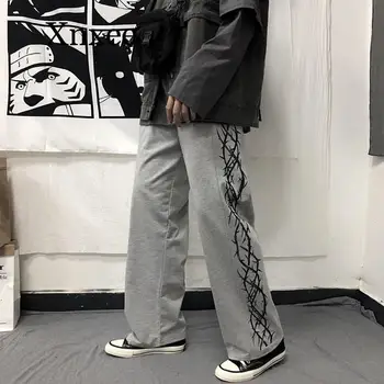 Harajuku bežné unisex zimné rovné nohavice voľné thorn tlač čierne ženy Tepláky goth streetwear v pohode dievča, dámske nohavice