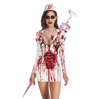 Halloween Ženy Krvavé Sestra Uniformy Vampiro Kostra Cosplay Úlohu Hrať Party Šaty Gothic Zombie Diabol Horor Strašidelné Kostýmy