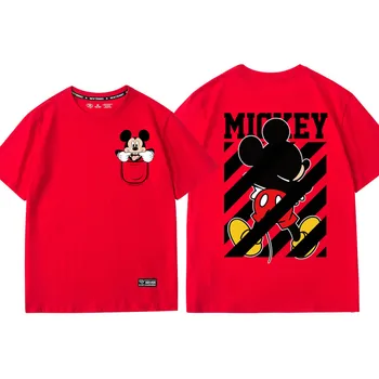 Disney Štýlový Mickey Mouse Predné Zadné Karikatúra Tlače O-Krku Pulóver Krátky Rukáv T-Shirt Módne Ženy Voľné Tee Topy 6 Farieb