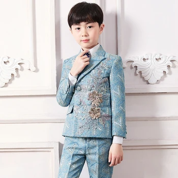 Chlapci Luxusný Svadobný Oblek Princ Kvetinové Výšivky Bunda, Nohavice, Vesta 3ks Formálne Šaty Deti Piano Show Výkon Kostým