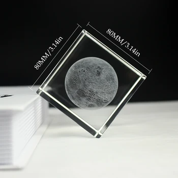 Krištáľové Sklo 3D Moon Kocka Paperweights Jasné, Vzácne feng shui Figúrky miniatúr Pre Domáce Svadobná Výzdoba