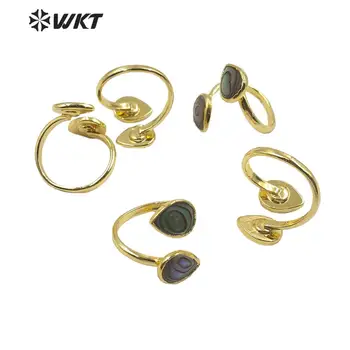 WT-MPR002 Ženy nastaviteľná veľkosť dvojité drop zelená abalone shell prstene zlato elektrolyticky pokrývajú letné štýl teadrop shell krúžky