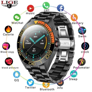 LIGE Nové mužov Smart sledovať tepovú frekvenciu, Krvný tlak Fitness tracker IP68 nepremokavé Športové hodinky smartwatch mužov Pre IOS a Android