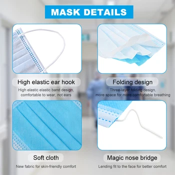 Chirurgické Masky 3 Vrstvy Jednorazových Zdravotníckych Modrej Masky, Ochranné Masky Na Tvár Masky, Elastické Ucho Slučky Jednorazové Filter Bezpečnosť Maska