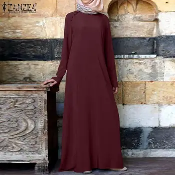 ZANZEA Jeseň Dubaj Hidžáb Abaya Kaftan Dlhý Rukáv Sundress Ženy Moslimských Dlhé Šaty Obyčajný Maxi Vestidos Župan Femme Plus Veľkosť