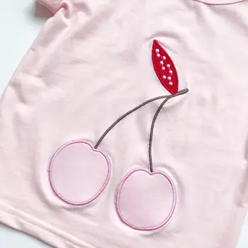 Letné Dievčatá Tenké Audell Bavlna Cherry Vyšívané Krátke Rukáv Top Roztomilý Ovocie T-shirt Mäkké oblečenie