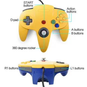 N64 Káblové Tlačítkový Ovládač Radiča Za Pôvodné Klasické Nintendo 64 Konzoly Hry Multi Smerový Ovládač Pre Mario Kart