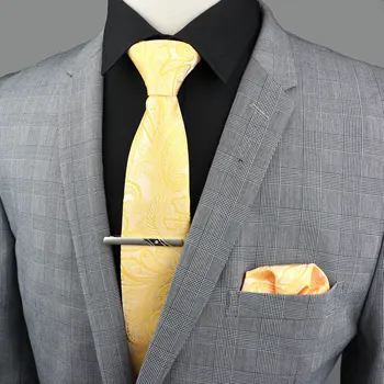 Nové Módne Paisley Muži Kravatu&Klip Nastaviť Vrecku Námestí Svadobné Formálne Business Červená Modrá Žltá Žakárové Tkaniny Luxusnú Kravatu Nastaviť