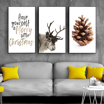 Škandinávsky Plagát Zimnom Lese Moose Vianočné Borovicová šiška Nordic Štýl Wall Art Plátno na Maľovanie, Dekorácie Obrázok Obývacia Izba