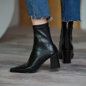 Originálne Kožené Chelsea Boots Streetwear Datovania Členok Jesenné Topánky Pre Ženy 2020 Jeseň Čierne Topánky Na Zips Námestie Päty