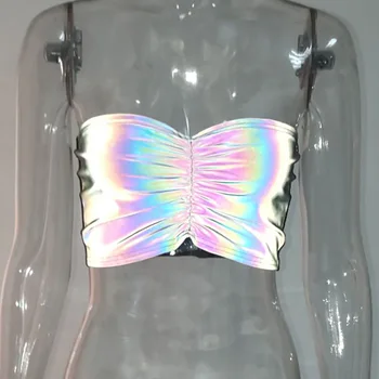 Cool Dievča Clubwear Holografické Reflexné Sexy Nádrže Top Camis Bundy Oblečenie Podprsenka Top pre Ženy farebnú Dúhu Laser Telo Top
