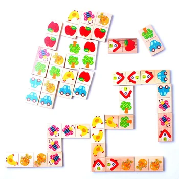 28pcs Drevené Domino Ovocie Zvierat Puzzle Kognitívne Stavebné Bloky Postavené Hračky Montessori Deti sa Učia Vzdelávacie Hračka Darček