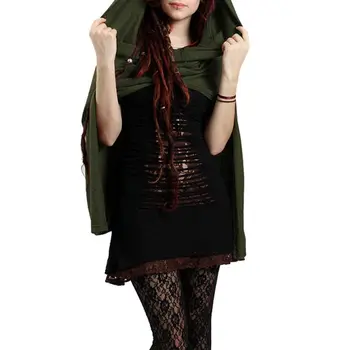 Tmavý Plášť Ženy Vintage Plášť S Kapucňou Gotický Čarodejnice Plášť Plášte Bez Rukávov Tlačidlo Ukončenia Tenké Kapucňou Krátke Cape Halloween