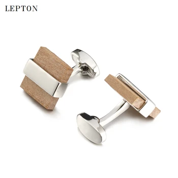Lepton Drevené manžetové gombíky pre Pánske Tričko Putá Cufflink Black & Silver plated Dreva manžetové Pre Svadby,Obchodné,S Darčekovej krabičke