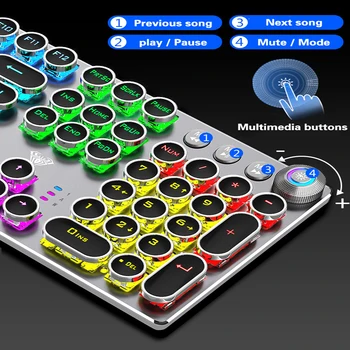 AULA retro keycap herné mechanické klávesnice modrá/čierna /hnedá prepínač anti-tieňov USB, drôtová LED podsvietená herná klávesnica