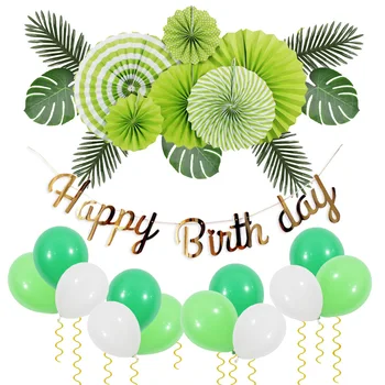 26 KS Narodeniny, Party Dekorácie Papier Ventilátor Kvet s Umelé Palm Trutle Listy Rastliny Zlato Birthday Banner Latexový Balón