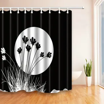 Čierny biely Kvet, Sprchové Závesy Kúpeľňa Opony Nepremokavé 3d Tlač Moderné Kúpele Opony Polyester Textílie 12 Háčiky 180*180 cm